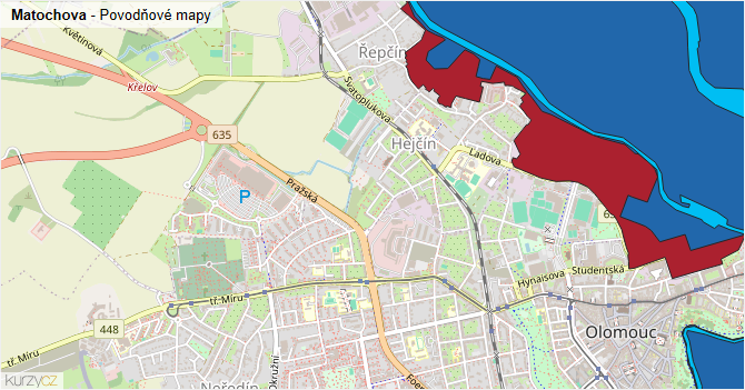 Matochova - záplavové mapy stoleté vody