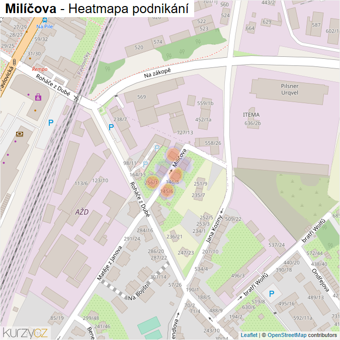 Mapa Milíčova - Firmy v ulici.