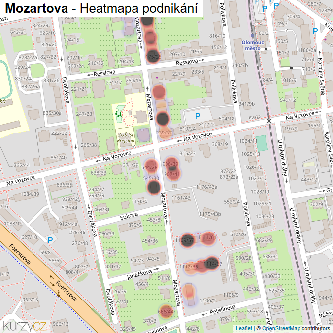 Mapa Mozartova - Firmy v ulici.