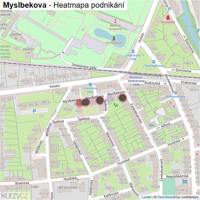 Mapa Myslbekova - Firmy v ulici.