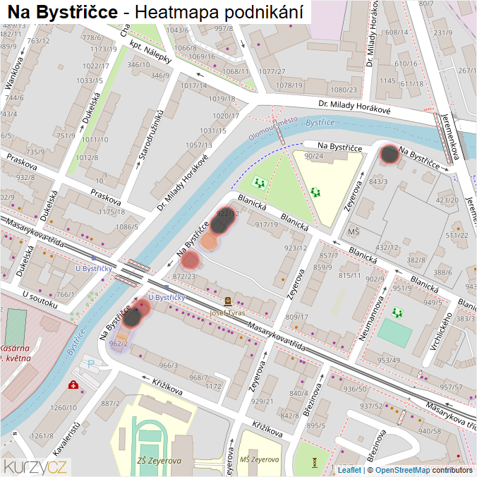 Mapa Na Bystřičce - Firmy v ulici.