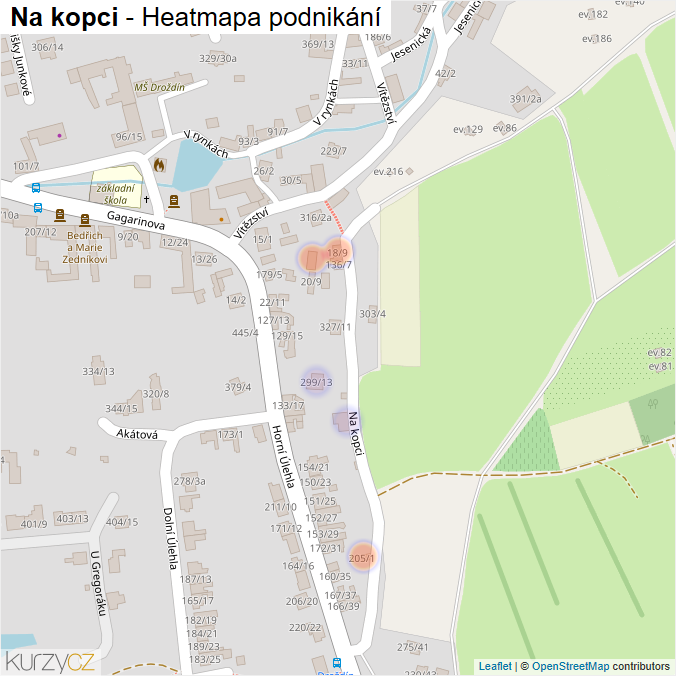 Mapa Na kopci - Firmy v ulici.