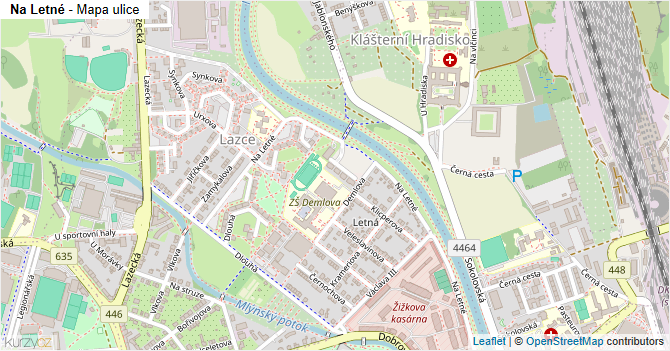 Na Letné - mapa ulice
