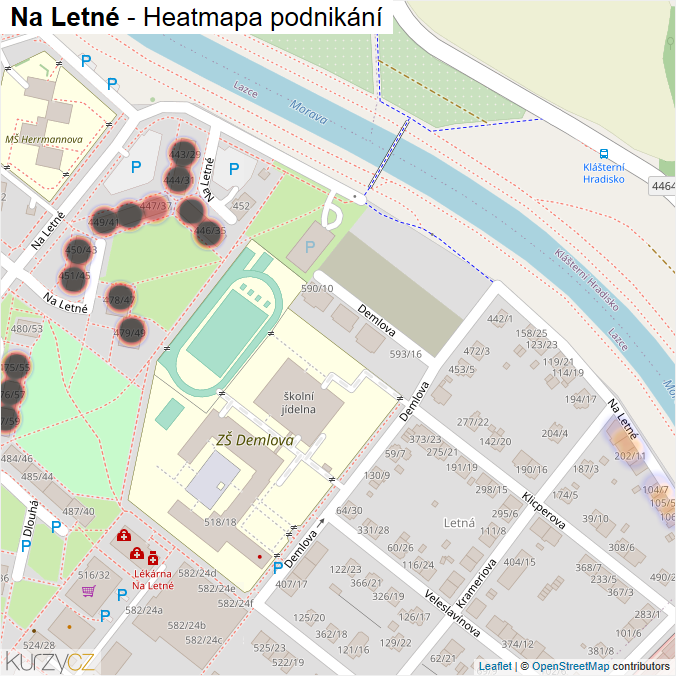 Mapa Na Letné - Firmy v ulici.