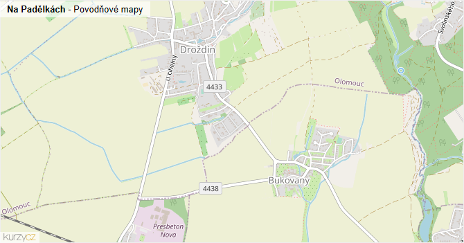 Na Padělkách - záplavové mapy stoleté vody