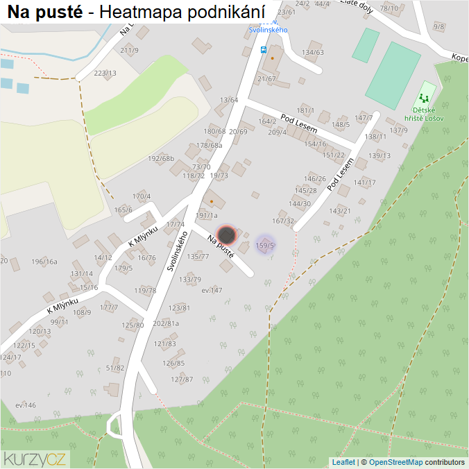 Mapa Na pusté - Firmy v ulici.