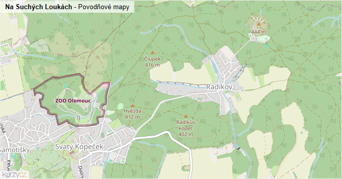 Na Suchých Loukách - záplavové mapy stoleté vody