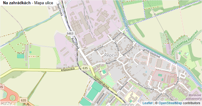 Na zahrádkách - mapa ulice