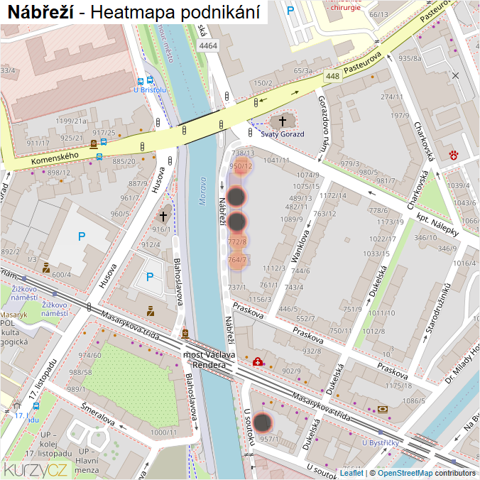 Mapa Nábřeží - Firmy v ulici.