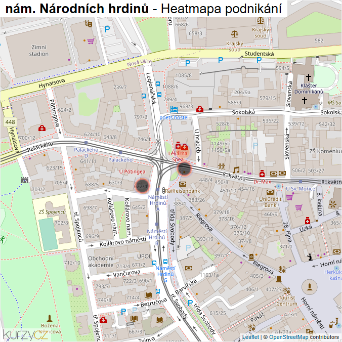 Mapa nám. Národních hrdinů - Firmy v ulici.