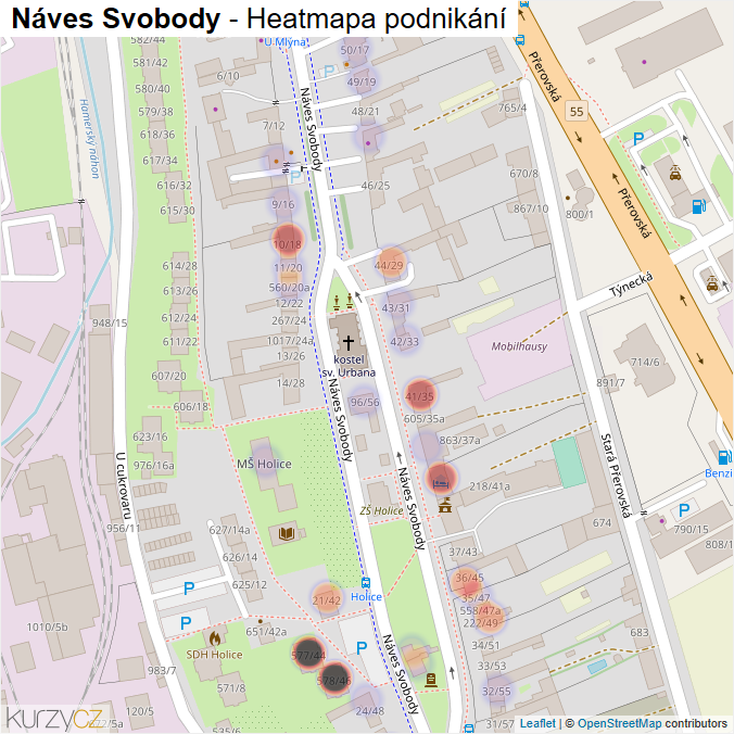 Mapa Náves Svobody - Firmy v ulici.
