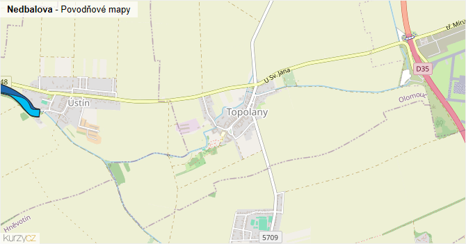 Nedbalova - záplavové mapy stoleté vody