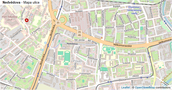 Nedvědova - mapa ulice