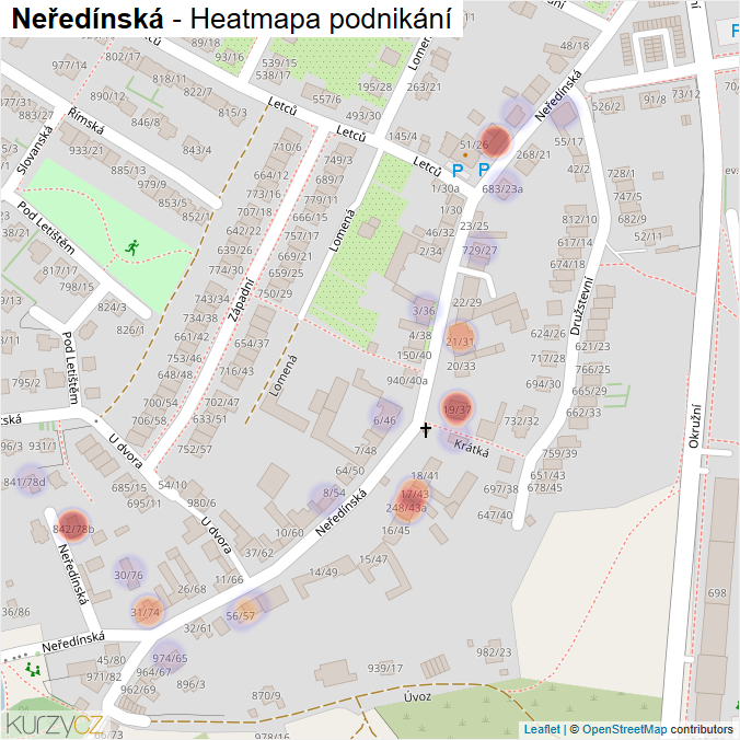 Mapa Neředínská - Firmy v ulici.