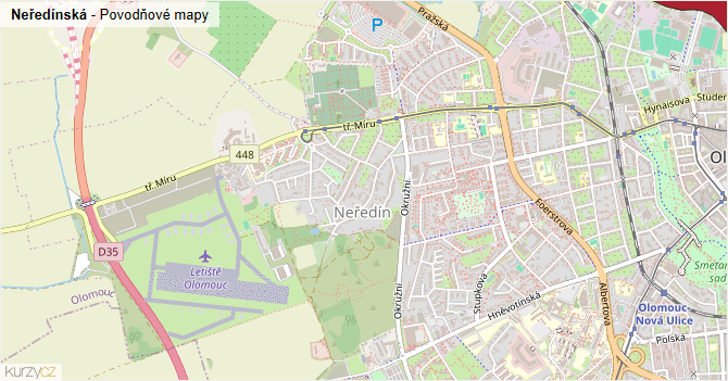 Neředínská - záplavové mapy stoleté vody