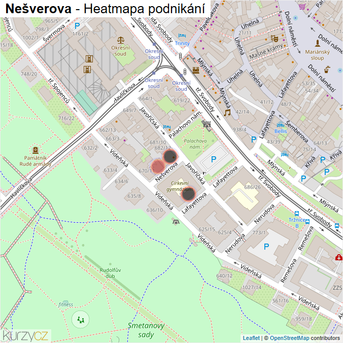 Mapa Nešverova - Firmy v ulici.