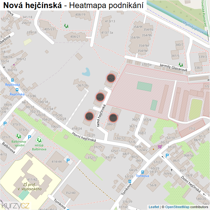 Mapa Nová hejčínská - Firmy v ulici.