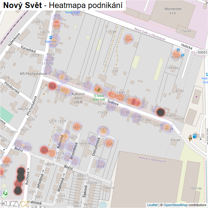 Mapa Nový Svět - Firmy v části obce.