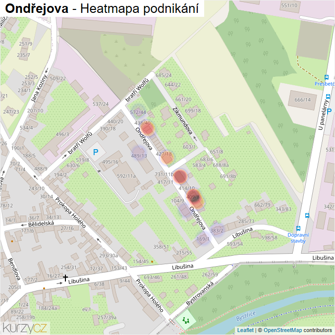 Mapa Ondřejova - Firmy v ulici.