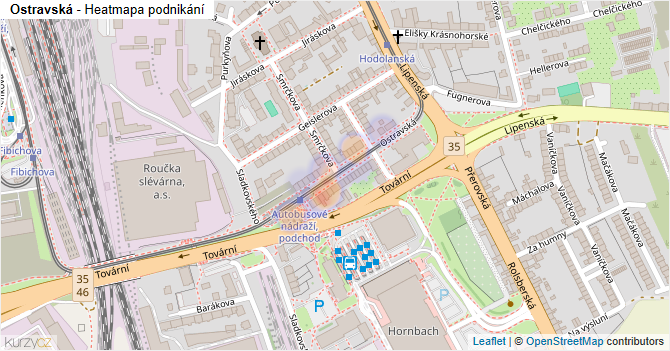 Ostravská - mapa podnikání