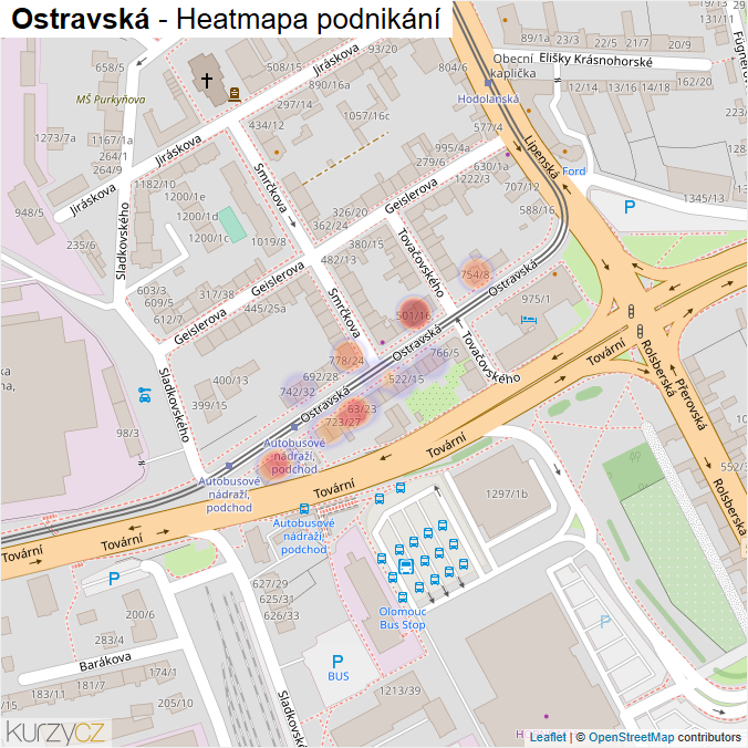 Mapa Ostravská - Firmy v ulici.