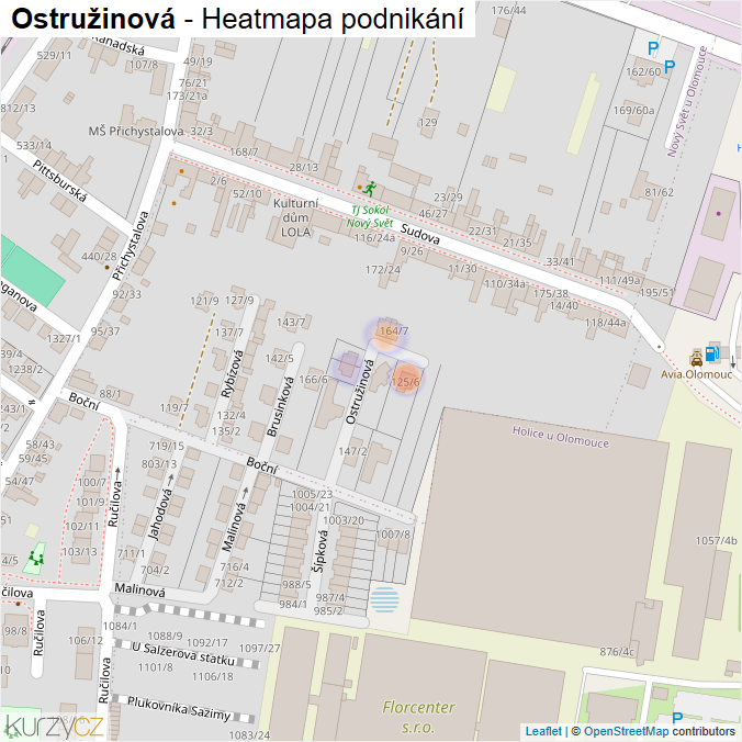 Mapa Ostružinová - Firmy v ulici.