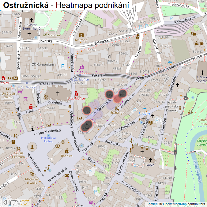 Mapa Ostružnická - Firmy v ulici.