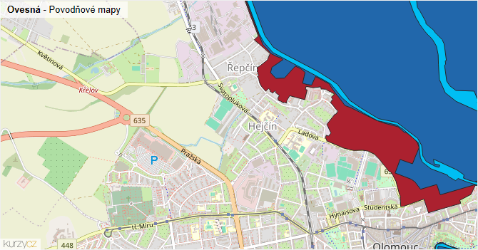 Ovesná - záplavové mapy stoleté vody