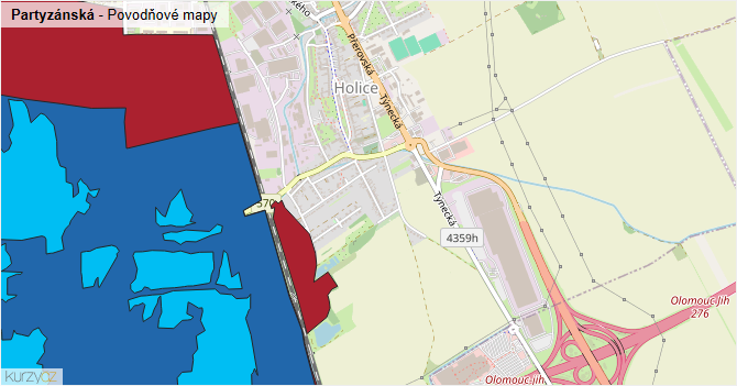 Partyzánská - záplavové mapy stoleté vody