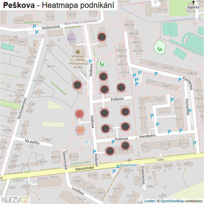 Mapa Peškova - Firmy v ulici.
