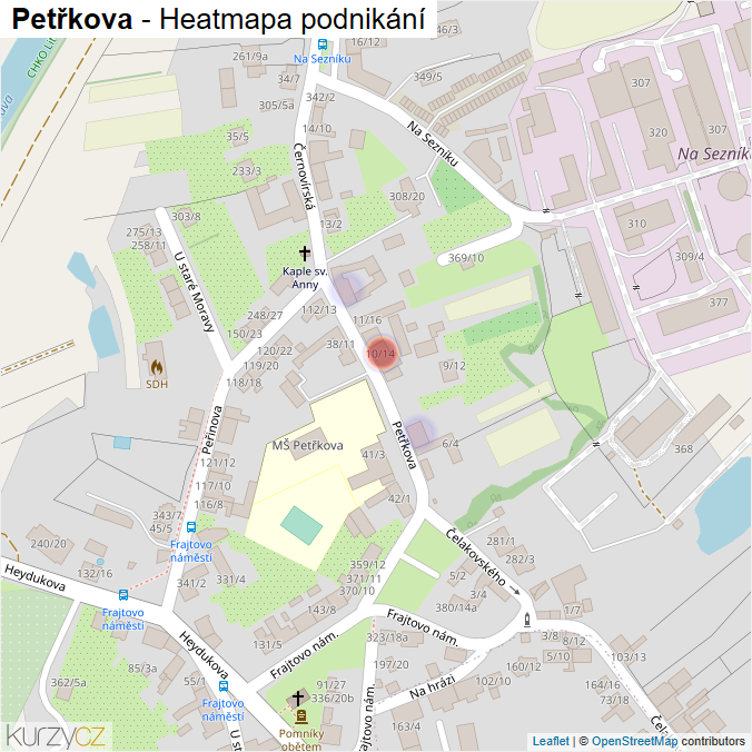 Mapa Petřkova - Firmy v ulici.