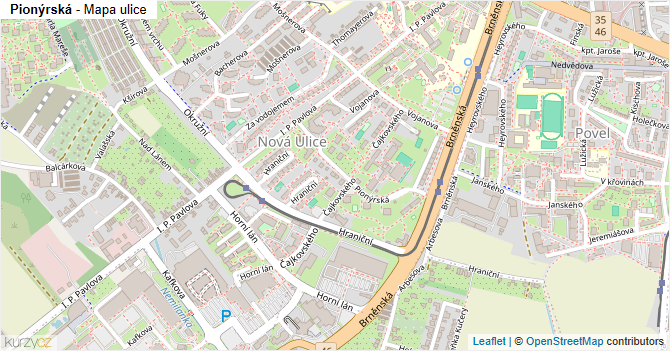 Pionýrská - mapa ulice