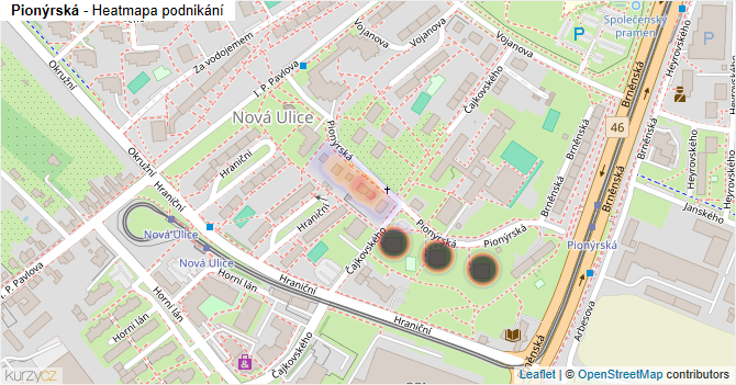 Pionýrská - mapa podnikání