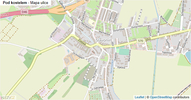 Pod kostelem - mapa ulice