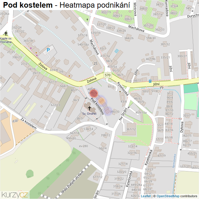 Mapa Pod kostelem - Firmy v ulici.