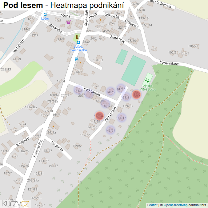 Mapa Pod lesem - Firmy v ulici.