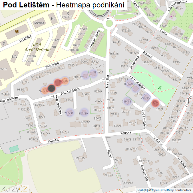 Mapa Pod Letištěm - Firmy v ulici.