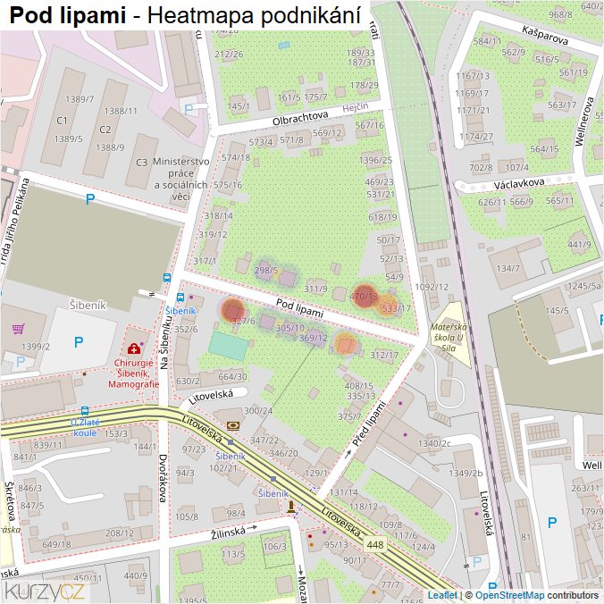 Mapa Pod lipami - Firmy v ulici.