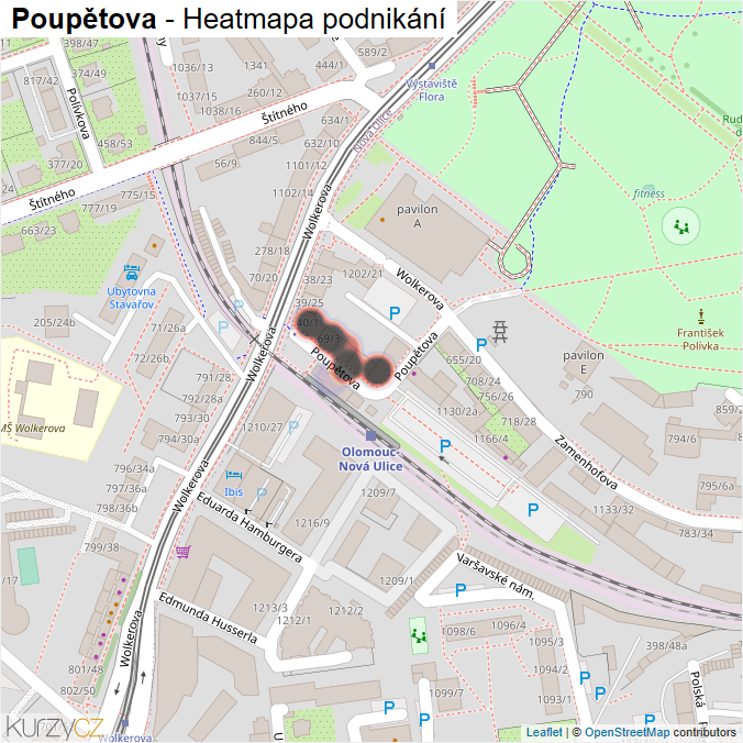 Mapa Poupětova - Firmy v ulici.