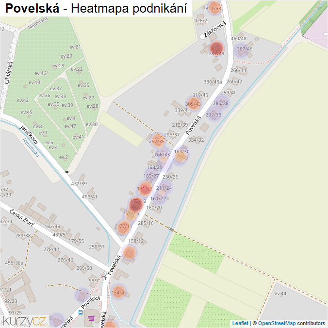 Mapa Povelská - Firmy v ulici.