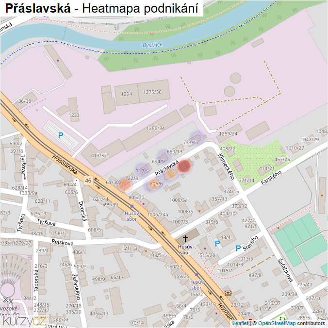 Mapa Přáslavská - Firmy v ulici.