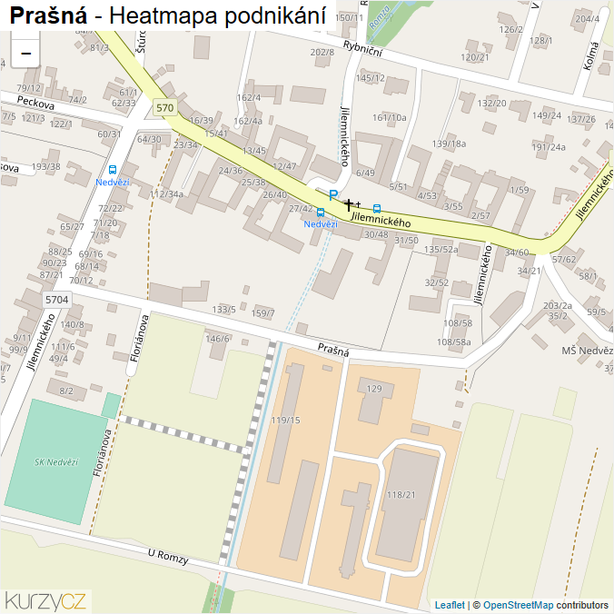 Mapa Prašná - Firmy v ulici.