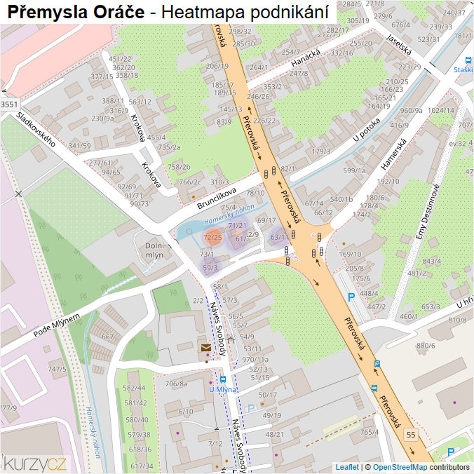 Mapa Přemysla Oráče - Firmy v ulici.