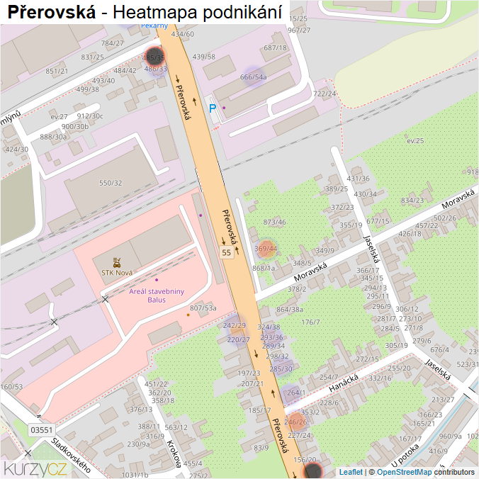 Mapa Přerovská - Firmy v ulici.