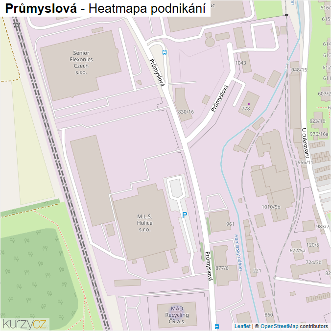 Mapa Průmyslová - Firmy v ulici.
