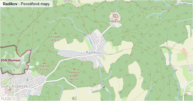Radíkov - záplavové mapy stoleté vody