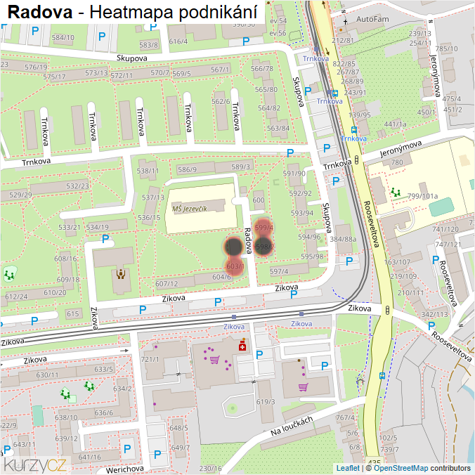 Mapa Radova - Firmy v ulici.