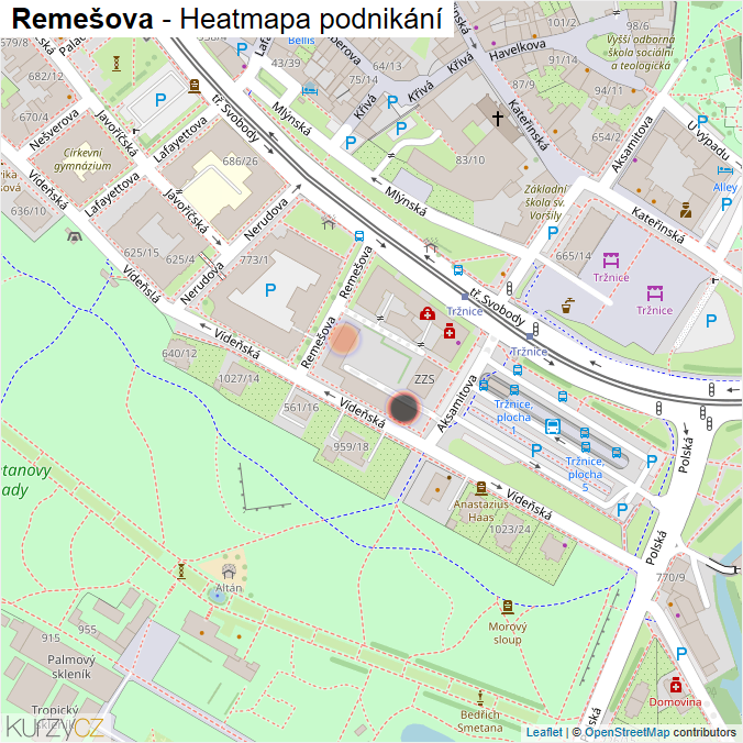 Mapa Remešova - Firmy v ulici.