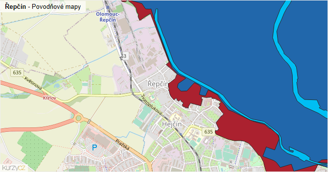Řepčín - záplavové mapy stoleté vody