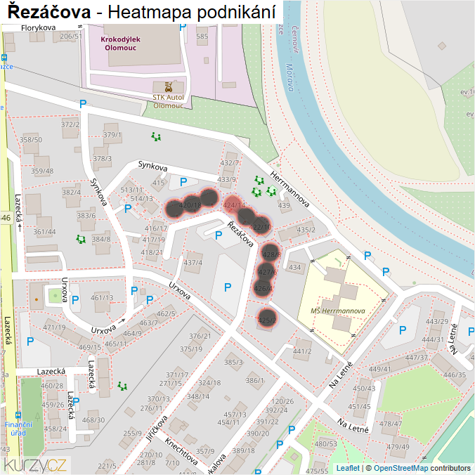 Mapa Řezáčova - Firmy v ulici.